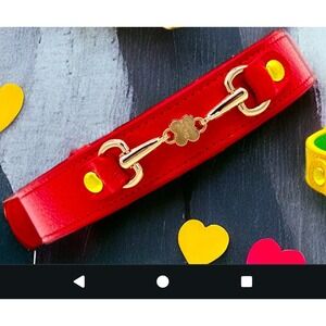 Clover Handmade Leather Dog Collar‎  Small  Red  New